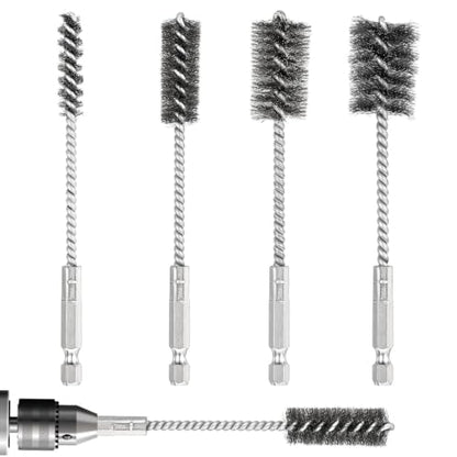 4 PCS Stainless Steel Wire Brushes,Hex Shank Handle Small Wire Brushes,for Drill Ports Tubes Bearings Cleaning Parts Attachments and More,3/8'',1/2'',3/4'',7/8''