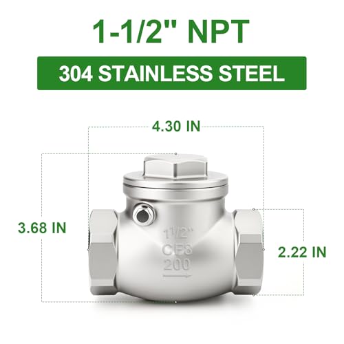 TAISHER 1PCS 304 Stainless Steel 1-1/2" NPT Female Swing Check Valve，Backflow Prevention, One Way Check Valve CF8 WOG 1000 - size: 1-1/2" NPT