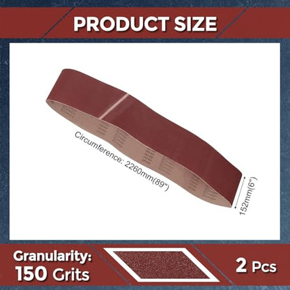 2 Pcs Sanding Belts 6 x 89 Inch 150 Grit Aluminum Oxide - size: 6 x 89 Inch(150 Grits)