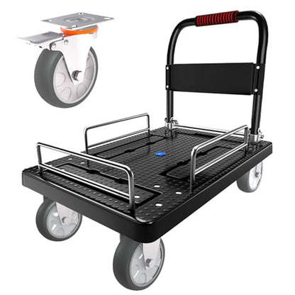 Foldable Platform Truck Cart with 3 Fence 1100lbs Capacity - color: Black, size: 28"x19"