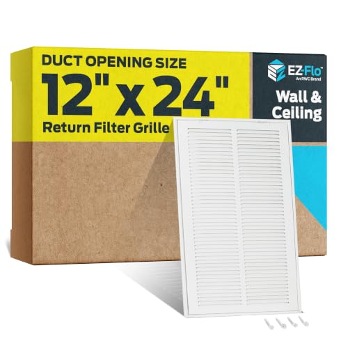 EZ-FLO 12 x 24 Inch (Duct Opening) Return Air Vent Cover for Wall or Ceiling, Solid Steel Return Air Filter Grille, HVAC Vent Cover, White, 61668 - size: 12 in. x 24 in.