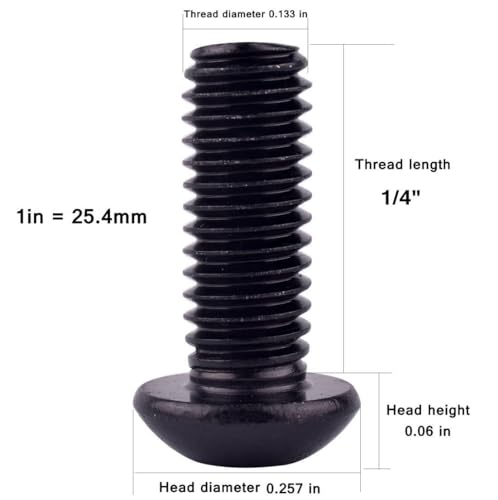 6-32 x 1/4" Button Head Socket Cap Bolts Screws (1/4" to 2" Available), 304 Stainless Steel 18-8, Black Exterior Finish, Allen Hex Drive, Fully Thread, 40Pcs - size: 6-32 x 1/4" (40 PCS)
