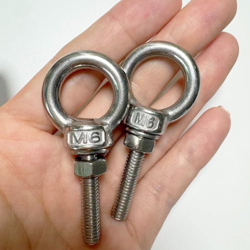 304 Stainless Steel Eye Bolt, 5 PCS M6 Heavy Duty Lifting Ring 1.2" Threaded Eyebolt Shoulder Eye Bolts with Nuts and Flat Washers(Thread Length 30mm) - size: m60x30(5pcs)