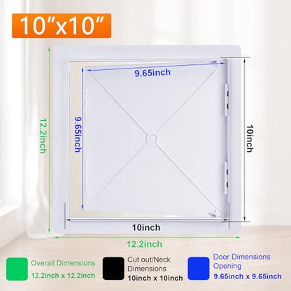 Suteck Plastic Access Panel for Drywall Ceiling 10 x 10 Inch Reinforced Plumbing Wall Access Doors Removable Hinged White - size: 10 x 10 inch