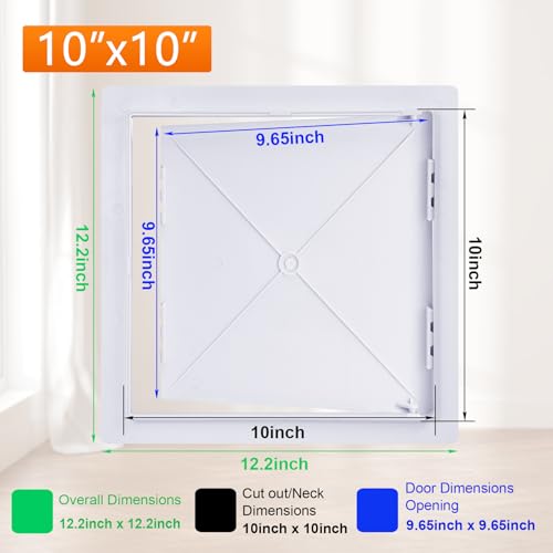 Suteck Plastic Access Panel for Drywall Ceiling 10 x 10 Inch Reinforced Plumbing Wall Access Doors Removable Hinged White - size: 10 x 10 inch