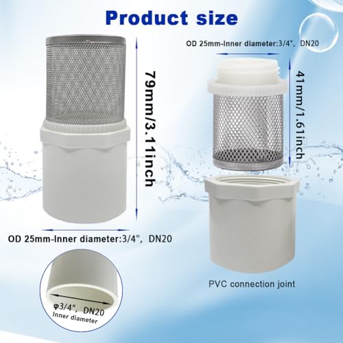 3/4" Stainless Steel Filter Cover Connected to 3/4" DN20 PVC Water Pipe, Suction Strainers Used to Remove Debris and Reduce Solid Entry - size: 3/4"DN20