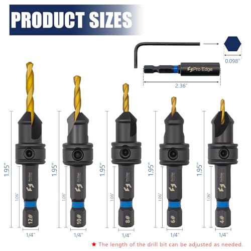12PCS Countersink Drill Bit Set, #4, #6, #8, #10, #12 with 5 Wood Drill Bit - size: 4#-12#