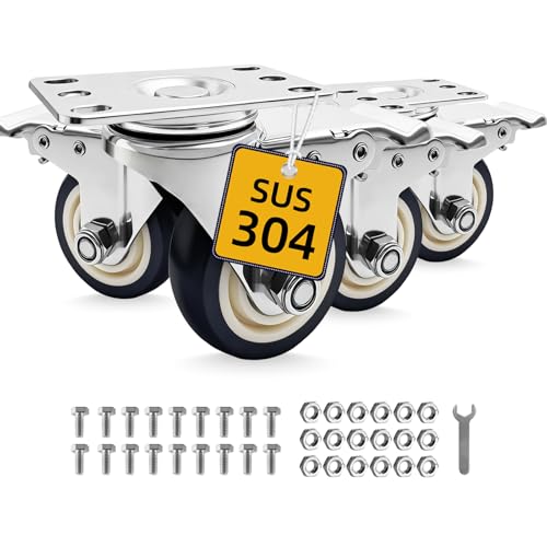 3'' 304 Stainless Steel Caster Wheels, 1500Lbs Heavy Duty Casters Set of 4 - size: 3inch