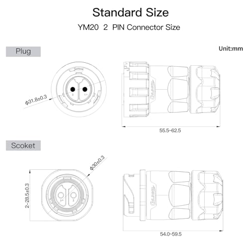 CNLINKO YM-20 2 PIN Screw Lock Waterproof Connector IP68 Circular Connector PBT Plastic Shell Quick Plug Aviation Connector M20 Male Plug and Female Plug(2-Pin) - size: 2-Pin, style: Screw-Assembly