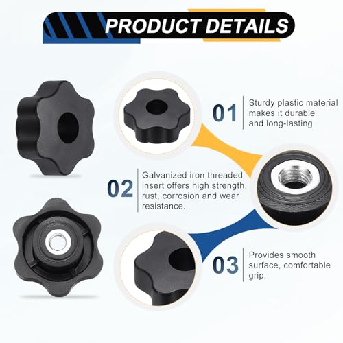 HARFINGTON 5pcs Star Knobs M8 Female Thread 48mm Head Iron Insert Black - color: Black, size: M8 x 48mm