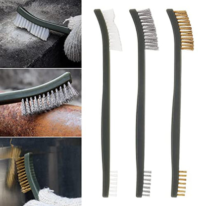 Mini Wire Brush Set, Paint and Dirt Remover, Cleaning Welding Slag and Rust, Handy Steel / Nylon / Brass Brush Suitable for Cleaning Paint / Dirt (3)