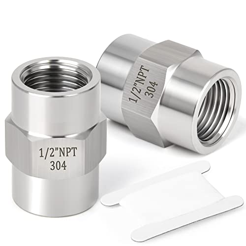 TAISHER 2PCS Forging of 304 SS Hex Coupling,1/2" NPT Female Pipe Fitting - size: 1/2"FNPT
