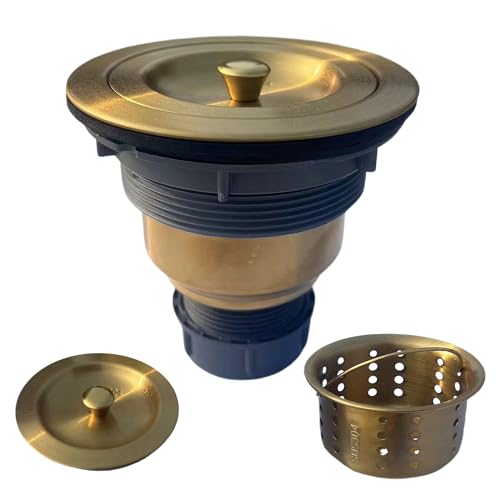 Sink Strainer Kitchen Sink Drain Assembly Kit 3-1/2 Inch with Kitchen Sink Drain Basket,304 Stainless Steel Sink Stopper & Cover Lid，Stainless Steel Gold Color - color: Gold Color