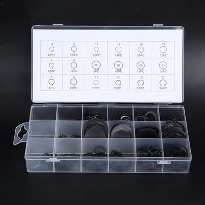 300Pcs Snap Ring Set, 2-32mm/0.08-1.26in E Clip Circlip Kit External Retaining Ring Assortment Set with Plastic Storage Case Metal Auto Parts Repair for Bearings Gears Pulleys