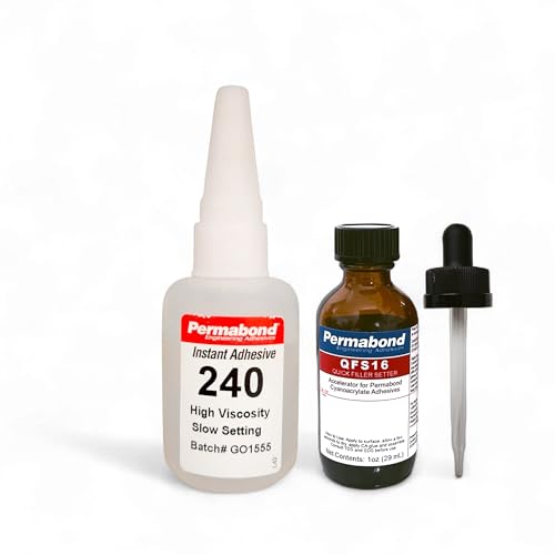 Maven Adhesivce Kits (Permabond 240) High Viscosity Cyanoacrylate Adhesive, Military-Spec Gap Filling for Porous Materials (Glue + Accelerator, 1oz) - style: Glue + Accelerator