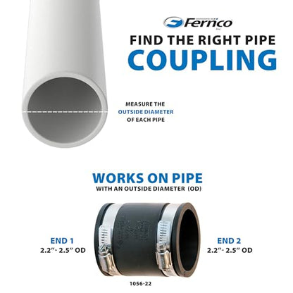 Fernco 1056-22 Flexible Pipe Coupling 2” CI/Plastic/Steel to 2” CI/Plastic/Steel (Pack of 2) - size: 2 Inch (Pack of 2)