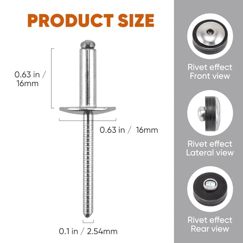 100pcs All Stainless Steel Large Flange Blind Rivets,3/16 * 5/8" Open End Stainless Steel Rivets,4.8 * 16 Pop Blind Rivet - color: Stainless Steel, size: 3/16"*5/8"