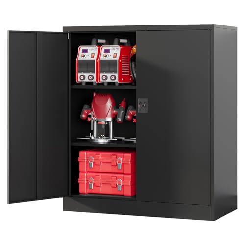 Metal Storage Cabinet, 35.4'' Tall Small Storage Cabinet with Doors and Shelves, Locking Cabinet for Home Office, Garage, Utility Room, Warehouse, Black - color: Black, size: 36"H x 32"W x 16"D