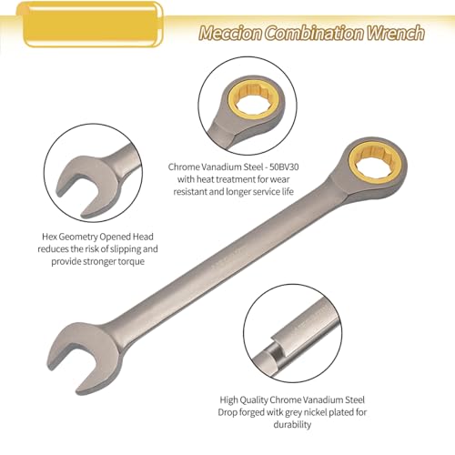 Meccion Combination Wrench 8mm Metric Open End Ratcheting Wrench - Industrial Grade Gear Spanner with Grey Nickle Plated - size: 8mm
