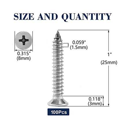 #8 x 1 Wood Screw 100Pcs 18-8 (304) Stainless Steel Screws Flat Head Phillips Fast Self Tapping Drywall Screws by SG TZH - size: #8 x 1"