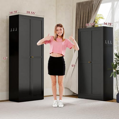 AQY Metal Pantry Cabinet, 72" Black Kitchen Storage Cabinet with Doors - color: Black, style: H72" - 2 Doors Hooks & Vents
