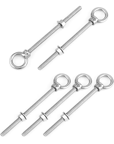 QWORK 316 Stainless Steel Machinery Eye Bolt with Shoulder, 5 Pack 3/8" x 6" Long Stainless Steel Marine Grade Shoulder Eye Bolt, Threaded Eyebolts, WD30279 - color: 5 Pack - 316, size: 3/8" x 6"