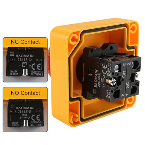 BAOMAIN Red Sign E-Stop Button, 1NO1NC 660V 10A Waterproof Switch Station - style: 1NC1NO-Emergency Stop