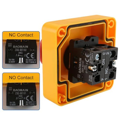 BAOMAIN Red Sign E-Stop Button, 1NO1NC 660V 10A Waterproof Switch Station - style: 1NC1NO-Emergency Stop