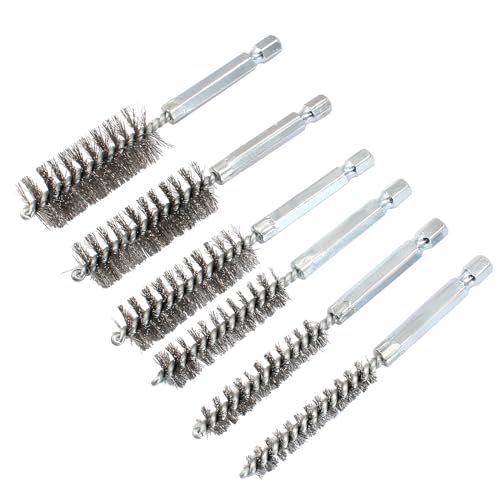 Biaungdo 6 Pcs Stainless Bore Brush Set, 8-19mm Twisted Wire Drill Brush