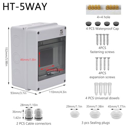 5 Way Circuit Breaker Box, IP65 Waterproof, for Indoor and Outdoor - style: 5 WAY-4.7*6.3*3.7Inch