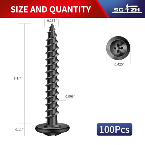 #8 x 1-1/4" Wood Screw 100Pcs Alloy Steel Standard Thread Truss Head Fast Self Tapping Black Oxide by SG TZH - color: Black - Alloy Steel, size: #8 x 1-1/4"