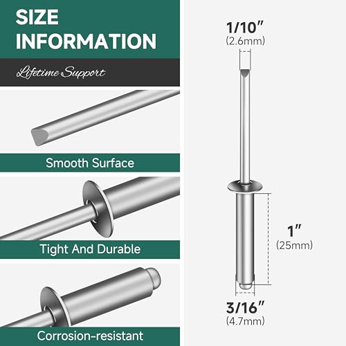 150 Pcs 3/16" x 1" Aluminum Blind Pro Rivets, 5 x 25mm Pop Rivets, 3/16 Rivet Aluminum Grip and Steel Mandrel - color: Silver, size: 3/16" x 1"