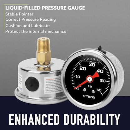 0-60 Psi Fuel Pressure Gauge, 1/8" NPT Back Mount, Black Dial - size: 0-60 Psi, style: Back Mount (Black Dial)