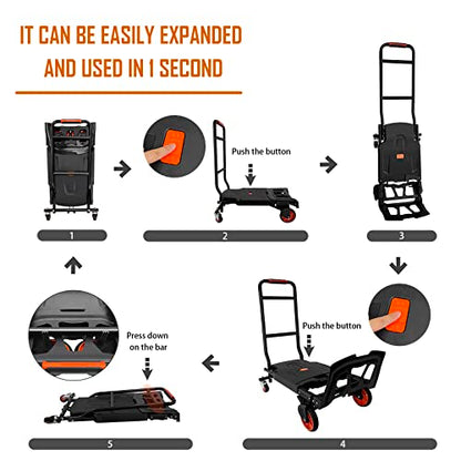 2-in-1 Folding Hand Truck Dolly Cart with 440lbs Capacity - color: Black With Orange-26"x17"