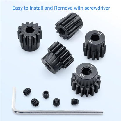 Metal Steel M1 Pinion Gear Sets 11T 12T 13T 14T 15T for 5mm Shaft Motor Gears with Hex Key for 1/8 RC Car Brushless Brush Motor Parts - size: 11T 12T 13T 14T 15T