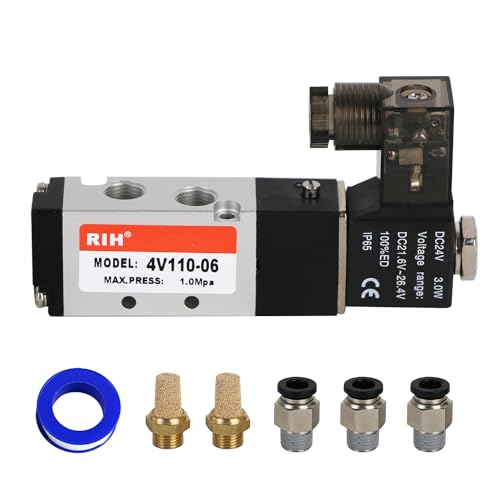 RIH Pneumatics Solenoid Valve 4V110-06 12V/24V/110V Series Single Coil Pilot-Operated Electric 2 Position 5 Way Connection Type (DC24V/Junction Box, 1/8"NPT) - size: DC24V/Junction Box, style: 1/8"NPT