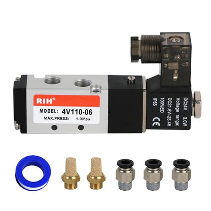 RIH Pneumatics Solenoid Valve 4V110-06 12V/24V/110V Series Single Coil Pilot-Operated Electric 2 Position 5 Way Connection Type (DC24V/Junction Box, 1/8"NPT) - size: DC24V/Junction Box, style: 1/8"NPT