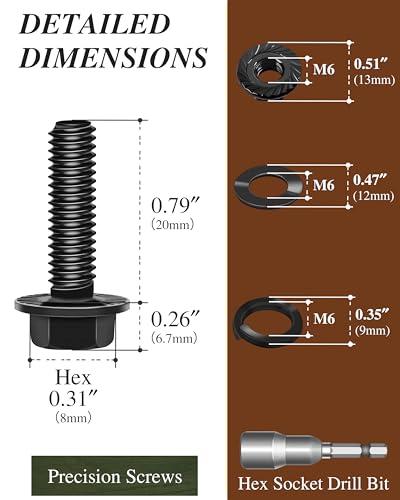 M6 x 20mm Flanged Hex Head Bolts and Nuts, External Flange Hex Drive Screws, Class 10.9 Black Zinc Plated Alloy Steel, M6x1.0 Bolts for Pump, Fix Car, DIY Project (10Sets) - color: Black, size: M6 x 20mm