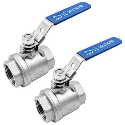 2 Pack 1-1/4" Heavy Duty Ball Valve, 304 Stainless Steel Full Port Female NPT Valve with Locking Device, 1000 WOG for Industrial Plumbing and Fluid Control - size: 1-1/4inch