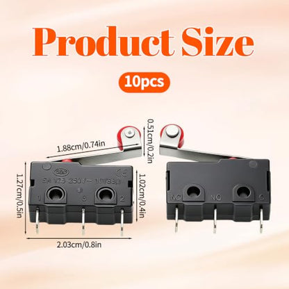 10 Pcs Micro Limit Switch 250VAC 5A SPDT 1NO 1NC with Hinge Roller