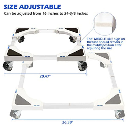 Nefish Furniture Dolly Adjustable Mini Fridge Stand Dolly Cart with 4 Lockable Wheels Washing Machine Stand Mobile Roller Universal Mobile Base Stand for Washer Dryer Refrigerator - color: White