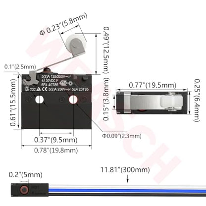 3 Pack IP67 Waterproof Micro Switch, UL Recognized Component - size: WS1-Roller Lever
