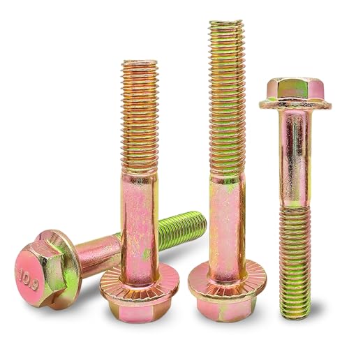 M8 x 65mm 10pcs Heavy Duty Flanged Hex Head Bolts, Flange Hexagon Head Screws, 10.9 Grade Alloy Steel, Yellow Zinc Plated, Metric Half Thread - size: M8 x 65mm(10pcs)