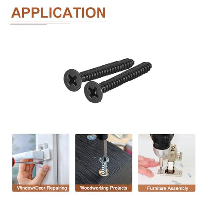 DTGN 100Pcs 6" x1-1/4 Flat Head Wood Screws, Self Tapping Screws Black - color: Black, size: #6x1-1/4"