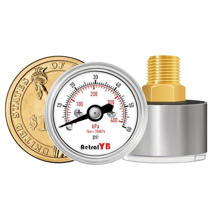 0-60Psi/400Kpa Pressure Gauge, 1 Inch Dial, 1/8" NPT Back Mount, Mini Air Pressure Gauge, 304 Stainless Steel Case, for Water Pumps, Air Compressors Pressure Test - size: 0-60 PSI, style: Back Mount
