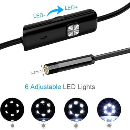Endoscope Camera, USB Phone Borescope & Industrial Inspection Snake Camera, 7mm Probe with 6 LED Lights, IP67 Waterproof, for Android, Windows, and Pipe Sewer Drain (1 Meter / 3.3ft)