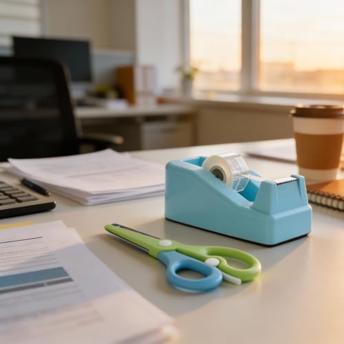 XEUZK Desktop Tape Dispenser Kits with Weighted Nonskid Base Tape Dispenser- Includes 9 Rolls of Transparent Tape(0.71 Inch x 500 inches Each) & Blue Scissors, 2 Pcs Tweezers (Lake Blue) - color: Lake Blue