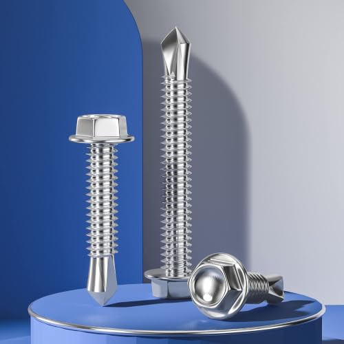 Wensilon (250Pcs)#10×1" Hex Washer Head Self Drilling Screws, 410 Stainless Steel Metal SheetScrews，TEK Screws, Sheet Metal Self Tapping Screws - color: Silver, size: #10x1"