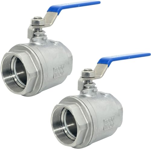 316 Stainless Steel 1/8"~3" Full Port Ball Valve with Blue Vinyl Handle, NPT Female x Female Thread,1000 WOG (2PCS 2") - size: 2 Inch (2 PC)