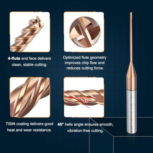 Carbide End Mill 1mm Dia 20mm Cut L 50mm L 4mm Shank 4 Flute - size: 1mm Dia - 20mm CL - 50mm L - 4mm Shank